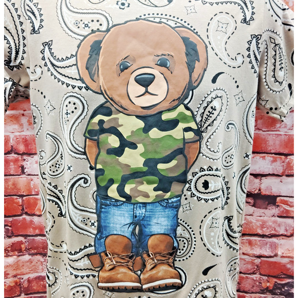 OG Hustle Legendary King Teddy Bear Graphic T Shirt Bandana Styled Light Brown - Picture 7 of 8